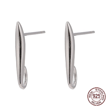 Rhodium Plated 925 Sterling Silver Stud Earring Findings, with 925 Stamp, Platinum, 14x2x1.5mm, Hole: 2x3mm, Pin: 0.8mm