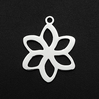201 Stainless Steel Pendants, Laser Cut, Hollow, Flower, Stainless Steel Color, 22x17x1mm, Hole: 1.6mm