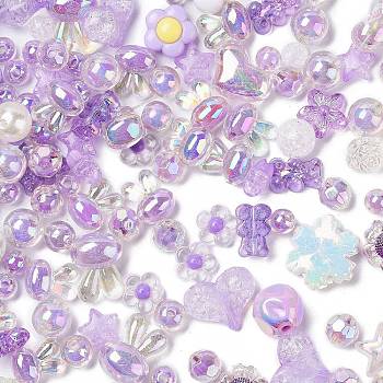 Acrylic Beads, Mixed Shapes, Lilac, 7~36.5x7~36.5x5.5~36.5mm, Hole: 1.8~4.5mm, about 299Pcs/500G