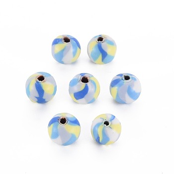 Handmade Polymer Clay Beads, for DIY Jewelry Crafts Supplies, Round, Sky Blue, 8.5~9x8mm, Hole: 1.8mm