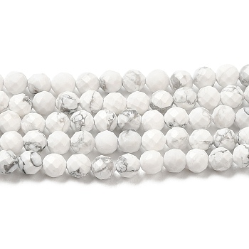 Natural Howlite Beads Strands, Round, Faceted, Grade AA, 4mm, Hole: 0.7mm, about 90pcs/strand, 15.55''(39.5cm)