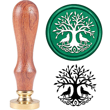 Brass Wax Seal Stamp with Handle, for DIY Scrapbooking, Tree of Life Pattern, 3.5x1.18 inch(8.9x3cm)