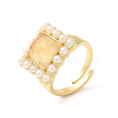 Natural Mixed Gemstone Square Adjustable Ring with Plastic Pearl Beaded(RJEW-E075-04G)-5