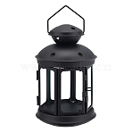 Portable Iron Candle Holder with Clear Glass Window, Vintage Lantern with Hollow Star, Black, 11.9x18.5cm, Hole: 65x35mm, Inner Diameter: 8.7x8.5cm(AJEW-WH0299-85B)