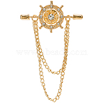 2Pcs Helm Zinc Alloy Hanging Chain Brooches with Crystal Rhinestone, Golden, 77x45x2mm(FIND-GF0006-83G)
