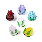 Handmade Lampwork Beads, Tulip Flower Bud, Mixed Color, 17~18x15~17x15~17mm, Hole: 1.6~2.5mm(LAMP-N042-02)