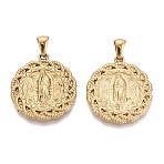 Religion 304 Stainless Steel Pendants, Flat Round with Virgin Mary Charms, Ion Plating(IP), with Bails, Real 18K Gold Plated, 25x22.5x3mm, Hole: 6x2.5~3mm(STAS-Q113-40G)