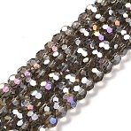 Transparent Glass Beads, 32 Facets, AB Color Plated, Round, Dark Khaki, 8x7~7.5mm, Hole: 1.5mm, about 66pcs/strand, 18.82''~19.06''(47.8~48.4cm)(EGLA-A035-T8mm-B16)