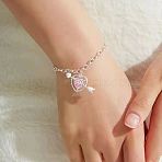 Valentine's Day Heart & Arrow Alloy Rhinestone Charm Bracelets, Cable Chain Bracelets, Platinum, Inner Diameter: 2-1/2 inch(6.5cm)(FS-WG94D09-01)