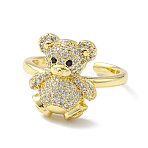Clear Cubic Zirconia Bear Open Cuff Ring, Rack Plating Brass Jewelry for Women, Lead Free & Cadmium Free, Real 18K Gold Plated, US Size 7(17.3mm)(RJEW-H135-02G)