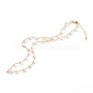 Natural Pearl Beaded Necklaces, with Brass Lobster Claw Clasps, Round, Golden, White, 17.68 inch(44.9cm)(NJEW-JN03435-02)