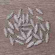 Tibetan Style Alloy Pendants, Feather, Antique Silver, 15x5x1.5mm, Hole: 1mm.(TIBEP-YW0001-55AS)