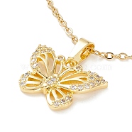 Clear Cubic Zirconia Butterfly Pendant Necklace, 304 Stainless Steel Jewelry for Women, Golden, 17.72 inch(45cm)(NJEW-O125-24G)