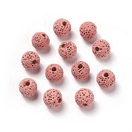 Unwaxed Natural Lava Rock Beads, for Perfume Essential Oil Beads, Aromatherapy Beads, Dyed, Round, Flamingo, 8.5mm, Hole: 1.5~2mm(G-F325-8mm-A10)