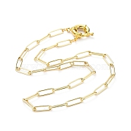Brass Paperclip Chain, Drawn Elongated Cable Chain Necklaces, with Spring Ring Clasps, Golden, 16.92 inch(43cm)(NJEW-JN02859)