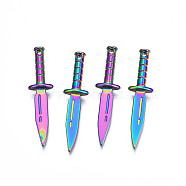 Rainbow Color Alloy Pendants, Cadmium Free & Lead Free, Sword, 39x9.5x4.5mm, Hole: 1.2mm(X-PALLOY-N156-210)