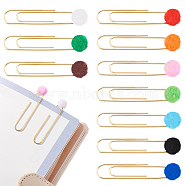 10Pcs 10 Colors Iron Oval Paper Clips, Long Bookmark Marking Clips, with Pom Pom Yarn Pom Pom Balls, Mixed Color, 160mm, 1pc/color(AJEW-GA00007)