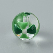 Handmade Lampwork Beads, Round, Clover Pattern, 12x11mm, Hole: 1.6mm(LAMP-CJC0007-10D)