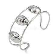 Non-Tarnish 304 Stainless Steel Wide Hollow Textured Horse Eye Opaen Cuff Bangles, Stainless Steel Color, 2-1/2~2-5/8 inch(6.5~6.75cm)x1-7/8 inch(4.7cm)(BJEW-Q348-06P-01)