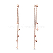SHEGRACE 925 Sterling Silver Dangle Stud Earrings, with Ear Nuts, Box Chain and Ball Charms, Rose Gold, 94mm(JE529B)