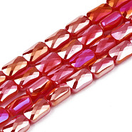 Electroplate Opaque Solid Color Glass Beads Strands, AB Color Plated, Faceted, Rectangle, Red, 7x4x3mm, Hole: 1mm, about 79~80pcs/strand, 20.47 inch(52cm)(EGLA-N002-25-B02)