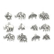 Tibetan Style Alloy Pendants, Elephant, Antique Silver, 11~64.5x11~50x2~9mm, Hole: 2~7x10mm(TIBEP-MSMC021-04AS)