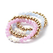 Round Imitation Gemstone & Plating Beads Stretch Bracelet Sets,  Word Love Acrylic & CCB Plastic Beads Bracelets for Valentine's Day, Purple, Inner Diameter: 2-3/8 inch(6cm), 4Pcs/set(BJEW-JB06409-03)