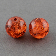 Spray Painted Crackle Glass Beads Strands, Round, Dark Orange, 10mm, Hole: 1.3~1.6mm, about 80pcs/strand, 31.4 inch(X-CCG-Q001-10mm-09)