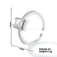 Fashionable Unisex Brass Micro Pave Clear Cubic Zirconia Open Cuff Rings, Solitaire Ring, Platinum, Inner Diameter: 21mm(VA2990-3)