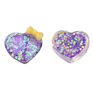 Transparent Epoxy Resin Cabochons, with Paillettes, Heart with Bowknot, Blue Violet, 16x18x9mm(CRES-N034-49A)
