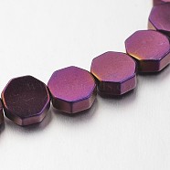Electroplate Non-magnetic Synthetic Hematite Bead Strands, Octagon, Purple Plated, 6x6x2mm, Hole: 1mm, about 67pcs/strand, 15.7 inch(G-F300-59-04)