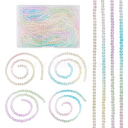 8 Strands 4 Colors Transparent Glass Beads Strands, Faceted, Round, Mixed Color, 4~4.5mm, Hole: 1mm, about 90~95pcs/strand, 13.98''(35.5cm), 2 Strands/color(GLAA-TA0001-23)