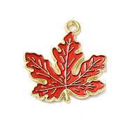 Thanksgiving Day Theme Alloy Enamel Pendants, Golden, Maple Leaf Charm, Red, 20.5x20x1.5mm, Hole: 1.6mm(ENAM-M002-03G-15)