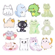 13Pcs 13 Style Dinosaur & Cat & Frog Acrylic Brooch Pin, Cute Animal Lapel Pin for Backpack Cloth, Mixed Color, 26~42.5x29.5~45.5x2mm, Pin: 0.7mm, 1Pc/style(JEWB-SZ0001-83)