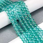 Frosted Transparent Glass Bead Strands, with Gold Powder, Round, Dark Turquoise, 6mm, Hole: 1mm, about 146pcs/strand, 31.02''(78.8cm)(GLAA-P065-6mm-08)