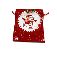 Christmas Printed Cloth Drawstring Bags, Rectangle Gift Storage Pouches, Christmas Party Supplies, FireBrick, 18x16cm(XMAS-PW0001-235A)