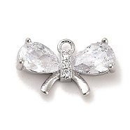 Brass Glass Charms, Bowknot, Real Platinum Plated, 7.5x13x3.5mm, Hole: 1mm(KK-C054-21P)