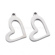304 Stainless Steel Pendants, Laser Cut, Heart, Stainless Steel Color, 15x20x1mm, Hole: 1.6mm(STAS-N095-054)