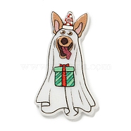 Christmas Acrylic Pendants, Dog, White, 40x22.5x2.5mm, Hole: 2mm(MACR-U005-03D)