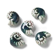 Handmade Porcelain Beads, Snail, Dark Green, 20~21x16~17x9~10.5mm, Hole: 3mm(PORC-L080-F12)