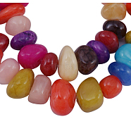Natural Yellow Jade Nuggets Beads Strands, Dyed, Mixed Color, about 10~15mm wide, 10~18mm long, hole: 1mm, about 116 pcs/strand, 35 inch(X-JBS001-46)
