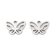 316 Surgical Stainless Steel Charms, Manual Polishing, Laser Cut, Butterfly Charm, Stainless Steel Color, 11.5x12.5x1.2mm, Hole: 1.6mm(STAS-Q314-12P)