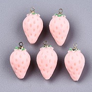 Resin Pendants, with Golden Plated Brass Peg Bails, Strawberry, Pink, 20~21x11x11mm, Hole: 1.5mm(RESI-S379-001A)