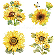 PVC Window Static Sticker, Flat Round Shape, for Window or Stairway  Home Decoration, Sunflower, 160x160x0.3mm, 4pcs/set(DIY-WH0235-075)