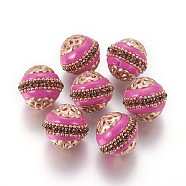 Handmade Indonesia Beads, with Alloy Findings, Round, Light Gold, Hot Pink, 16~17x16~16.5mm, Hole: 1.8mm(IPDL-K004-F01)