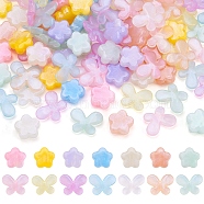Pandahall 140Pcs 14 Styles Acrylic Resin Beads, Glitter Beads, Flower, Butterfly, Mixed Color, 14.5~15x15~19.5x4.5~6.5mm, Hole: 1.8~2mm, 10pcs/style(OACR-TA0001-28)