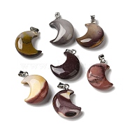 Natural Mookaite Pendants, Crescent Moon Charms with 201 Stainless Steel Snap on Bails, Stainless Steel Color, 23~24x15.5~17.5x7.5~8.5mm, Hole: 4x2.5mm(G-H035-01P-06)