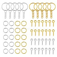20Pcs 2 Colors Iron Split Key Rings, with Curb Chains and Iron Screw Eye Pin Peg Bails and Jump Rings, Keychain Clasp Findings, Golden & Silver, Split Key Rings: 25x2mm, Inner Diameter: 22mm, 10pcs/color(PALLOY-CJ0002-65)