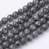 Natural Black Labradorite Bead Strands, Round, 6~6.5mm, Hole: 1mm, about 60pcs/strand, 14.9 inches(38cm)