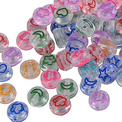 Transparent Clear Acrylic Enamel Beads, Flat Round with Mixed Color Star & Moon & Flower & Heart, 7x4mm, Hole: 1.5mm, about 1440pcs/200g(sgMACR-SZ0001-12)